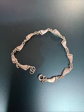 Sterling Silver Footprint Link anklet Bracelet - Silver 925 signed 6.7 Gr